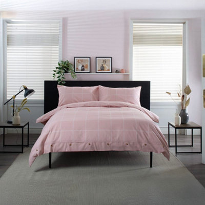 The Lyndon Company Crossley Heath Duvet Set  100% Cotton With Piped Cuffs & Button Detail