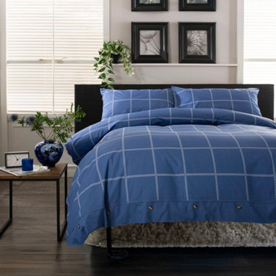 The Lyndon Company Crossley Heath Duvet Set  100% Cotton With Piped Cuffs & Button Detail