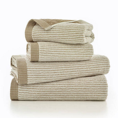 The Lyndon Company Premium 100% Cotton Towels Striped 550 GSM Willow Weave in Natural | Size: Bath Towel - Image 4