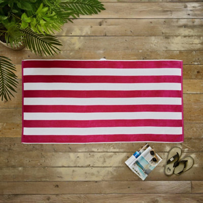 Deyongs Cabana Bay Supersoft 100% Cotton Woven Stripe Large Beach Towel 80x165cm in Fuchsia - Image 6