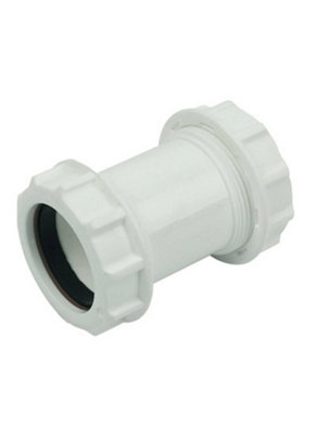 B&Q -  White Compression Waste Straight Connector40mm