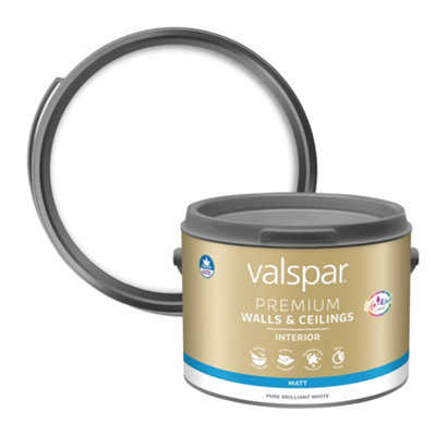 Valspar Premium Walls & Ceilings Pure Brilliant White Matt Emulsion Paint2.5L from B&Q