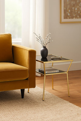 Aspect Furniture Fusion Black Glass Side Table/bedside Table (Brass/black Glass) from B&Q