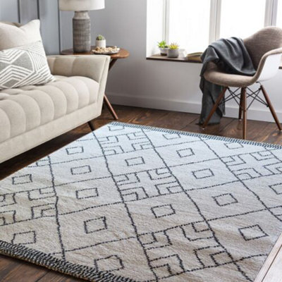 Aspect Furniture Marjan-Diamond/rhombus Pattern Geometric Thick Soft Shaggy Rug,cream/grey,120 X 170 Cm from B&Q