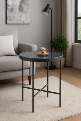 Aspect Furniture Fino Mirrored Round Side/end Table/lamp Table,anthracite/grey Mirror from B&Q