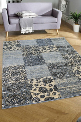 Aspect Furniture Fez Vintage Oriental Style Area Rug-Blue With Black & Beig from B&Q