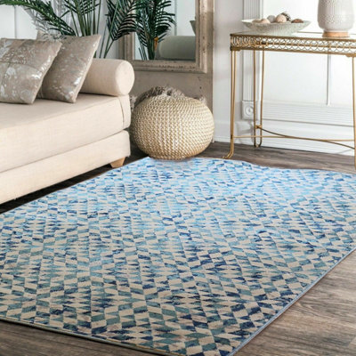 Aspect Furniture Kaleido Vintage Geometric Pattern Area Rug (Blue/cream120X170Cm) from B&Q