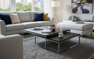 B&Q -  Oslo Set Of 2 Nesting Coffee Table ,black Manufacturer Wood Top