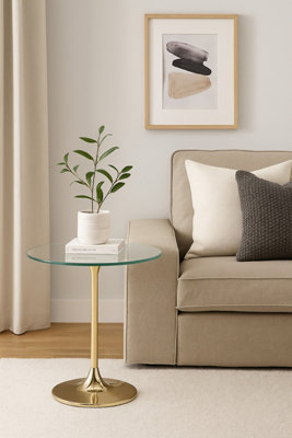Aspect Furniture Eleni Side/end Table-Clear Glass Top,gold Finish Metal Base from B&Q