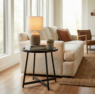 Aspect Furniture Louisa Round Side End Table-Oak Veneer In Black Finish from B&Q