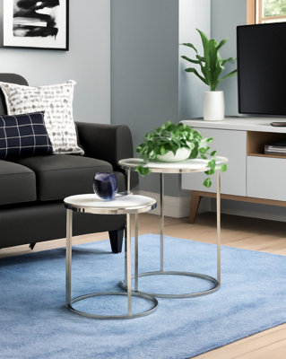 Aspect Furniture Paloma Set Of 2 Round Nesting TablesGlossy White Tops And Chrome Base from B&Q