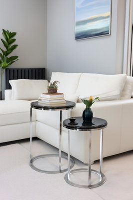 Aspect Furniture Paloma Set Of 2 Round Nesting TablesGlossy Black Tops And Chrome Base from B&Q