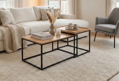 Aspect Furniture Novani Set Of 2 Coffee Table/nesting Table (Oak Veneer/black) from B&Q
