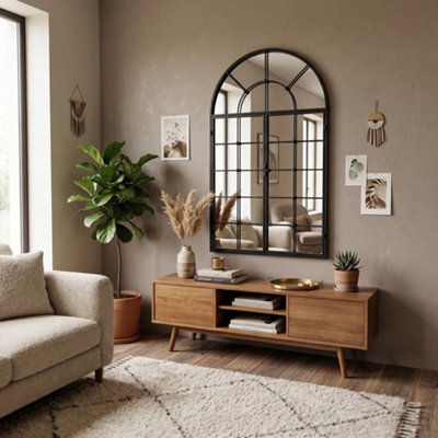 Aspect Furniture Arched Window Wall Mirror,metal Window Pane Mirror,black,70X3X115Cm from B&Q