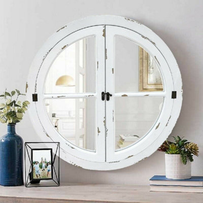 Aspect Furniture Round Window Garden Decorative Mirror-Distressed White from B&Q