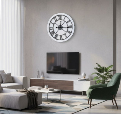 Aspect Furniture Vintage Manufacturer Wood & Iron Wall Clock (Distressed White60 Dia Cm) from B&Q