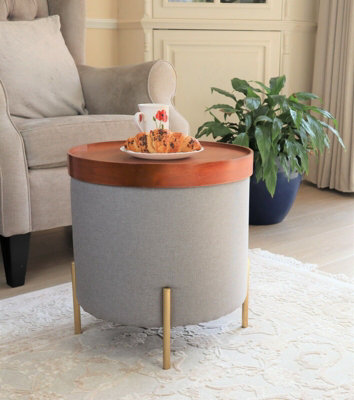 Aspect Furniture Valentine Round Ottoman With Tray Top (Light Grey Faux Linen) from B&Q