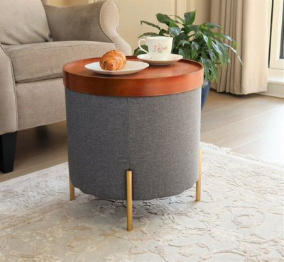 Aspect Furniture Valentine Round Ottoman With Tray Top (Dark Grey Faux Linen) from B&Q