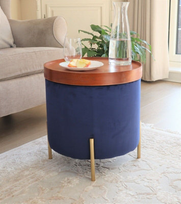 Aspect Furniture Valentine Round Ottoman With Tray Top (Blue Velvet) from B&Q