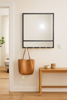 Aspect Furniture Entryway Mirror With Five Hooks,black Metal Mirror( 52(W)X60(H)X7(D) Cm) from B&Q