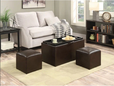 Aspect Furniture Carey Storage Bench With 2 Side Ottomans,brown Faux Leather from B&Q