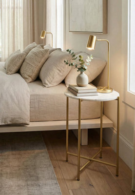Aspect Furniture Naomi Genuine Round White Marble Side Table Gold Legs from B&Q