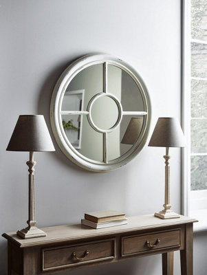 Aspect Furniture Covingtion Farmhouse Round Mirror/window Mirror-Distressed White from B&Q