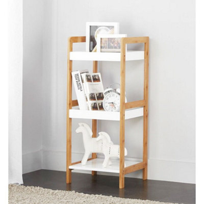 Aspect Furniture: Kassi 3-Tier White MDF & Bamboo Storage Shelf/Bookshelf