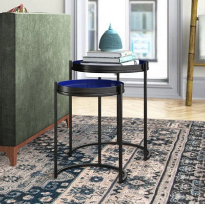 Aspect Furniture Hannah Round Metal Tray Top Nest Of 2 TablesGrey/blue from B&Q