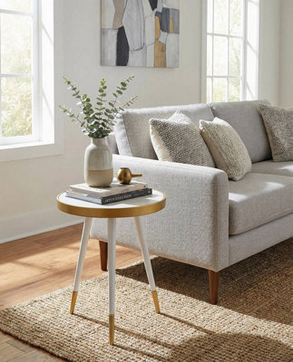 Aspect Furniture Gallieni Round Genuine Marble End Table,white from B&Q