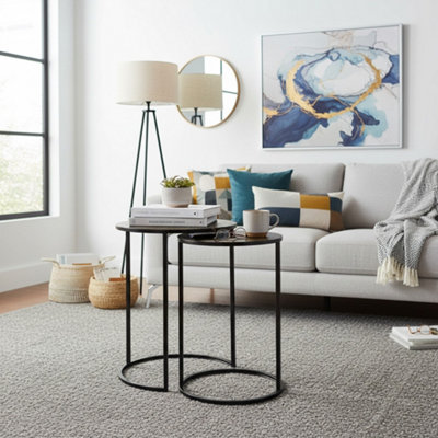 Aspect Furniture Hiba Round Nest Of 2 Table,honeycomb Pattern Metal Table,antique Brass from B&Q