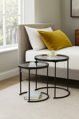 Aspect Furniture Visio Set Of 2 Round Nesting Tables- Clear Glass Top/black Frame from B&Q