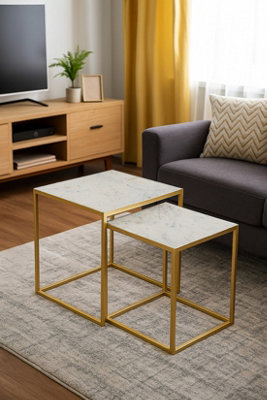 Aspect Furniture Marche Marble Nest Of 2 Tables In White With Gold Metal Bases from B&Q