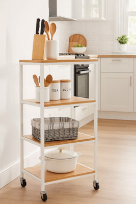 Aspect Furniture 4 Tiers Storage Trolley On Wheels With Wooden Shelves from B&Q