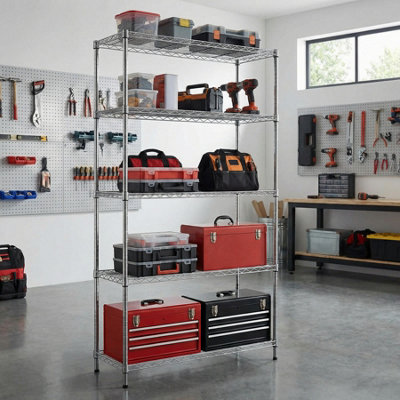 B&Q -  5 Tier Heavy Duty Chrome Wire Shelving Unit