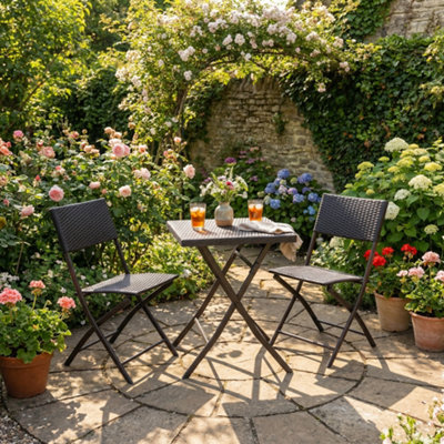 Aspect Furniture Ivy Folding Garden Balcony 3 Pieces Rattan Bistro Set ,brown from B&Q