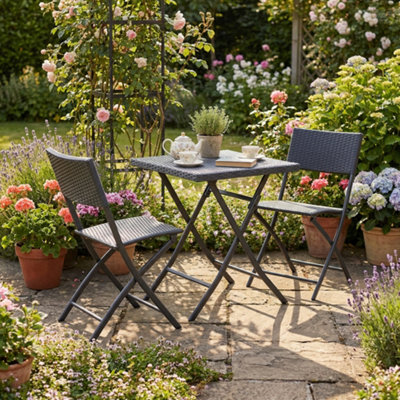 Aspect Furniture Ivy Folding Garden Balcony 3 Pieces Rattan Bistro Set ,grey from B&Q