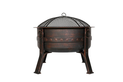 La Hacienda Brava Steel Banded Deep Bowl Firepit -  L 80 Cm X W 80 Cm X H 72 Cm