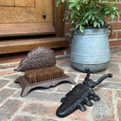 Selections Cast Iron Hedgehog Boot Brush Shoe Scraper & Beetle Boot Jack Black