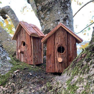 Selections Wooden Birdhouse Nest Box With Bark Exterior To Blend In With Vegetation For ProtectionPack Of 2 from B&Q