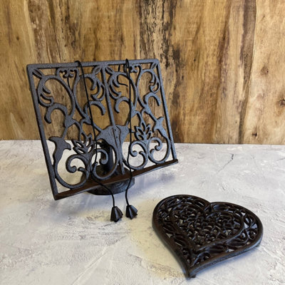 Selections Traditional Cast Iron Ornate Cookbook Stand & Heart Trivet Set from B&Q