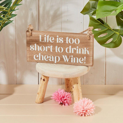 B&Q -  Wooden Drink Plaque Cheap Wine Sign