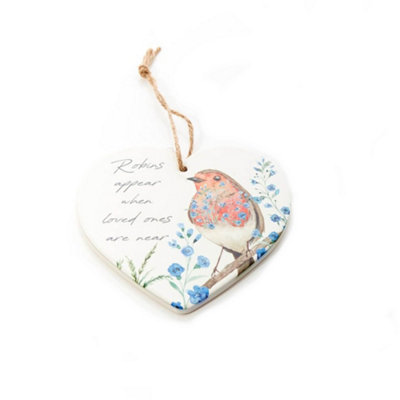 Langs Ceramic Heart Hanger PlaqueRobin Forget Me Knot Remembrance from B&Q