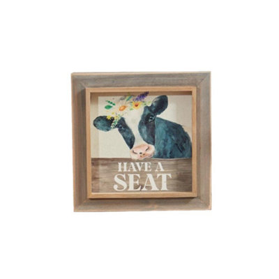 Langs Cow Framed Bathroom Plaque Wooden Flower Crown Sign from B&Q