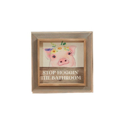 Langs Pig Framed Bathroom Plaque Wooden Flower Crown Sign from B&Q