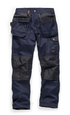 Scruffs Worker Plus Navy Work Trousers With Holster Pockets Trade Hardwearing - 34In Waist - 32In Leg - Regular Blue