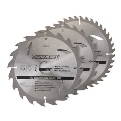 Silverline (298537) Tct Circular Saw Blades 20 24 40T 3Pk 180 X 30 - 20 16Mm
