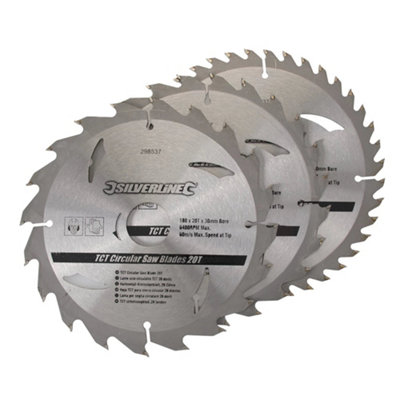 Silverline (260333) Tct Circular Saw Blades 20 24 40T 3Pk 190 X 16 - No Ring