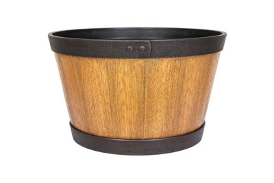 Plant Avenue Indoor Or Outdoor Plastic Garden Pot Planter Oban Whiskey Country Barrel (Large Light Oak) 27Cm X 46Cm X 46Cm from B&Q