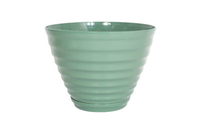 Plant Avenue Indoor Or Outdoor Lightweight Recycled Plastic Garden Vale Planter With In-Built Saucer -L40 X W40 X H30 CmSage Green Brand from B&Q